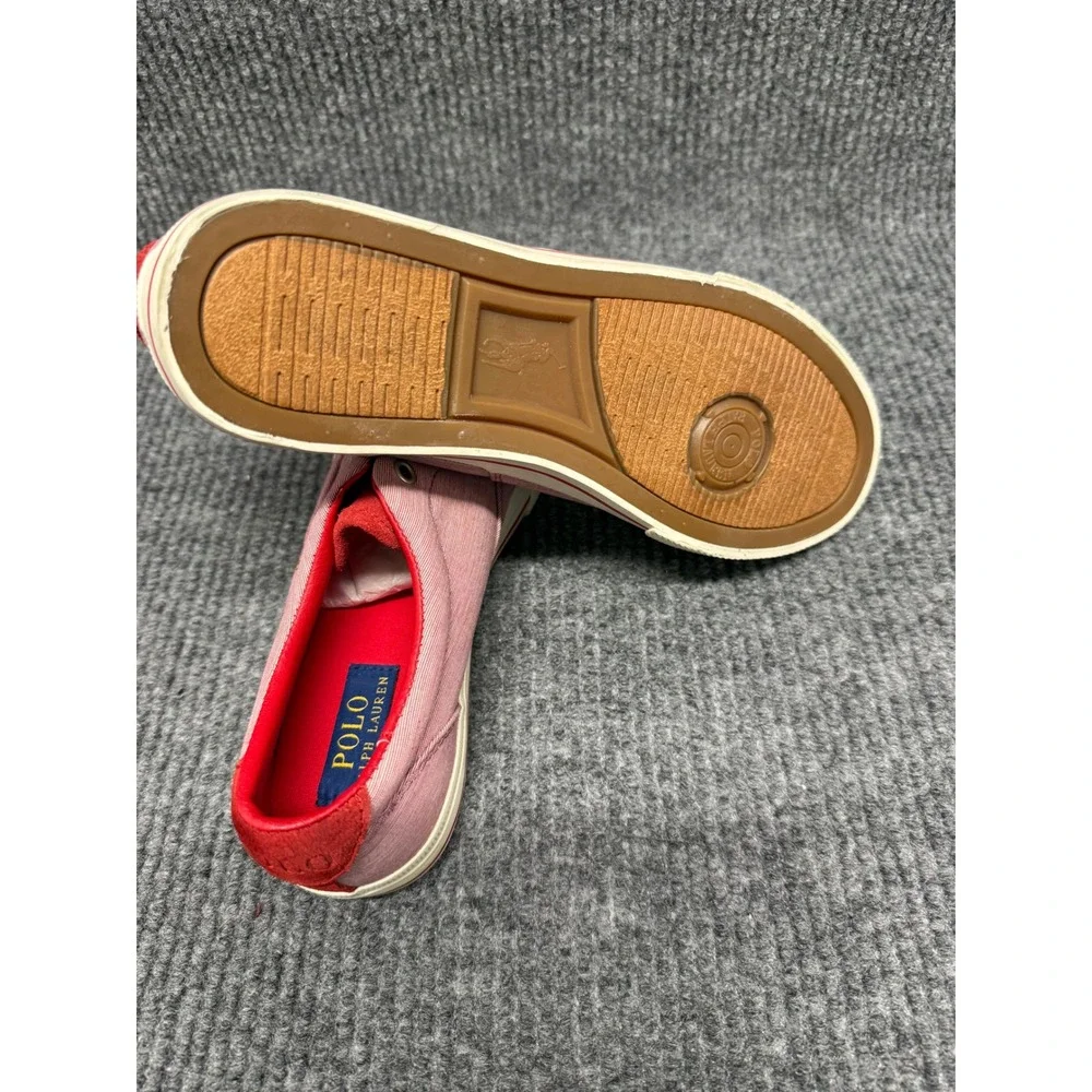 Polo Ralph Lauren Pink Seersucker‎ Canvas Low Top Sneakers Red Trim Mens 10.5